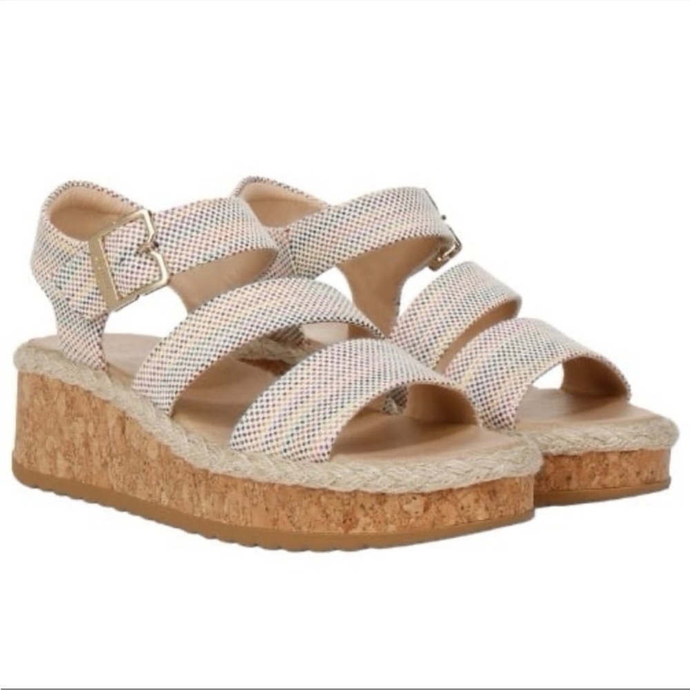 DR SCHOLLS Women's White Rainbow Ellie Platform Espadrille Wedge Sandal Sz 9.5